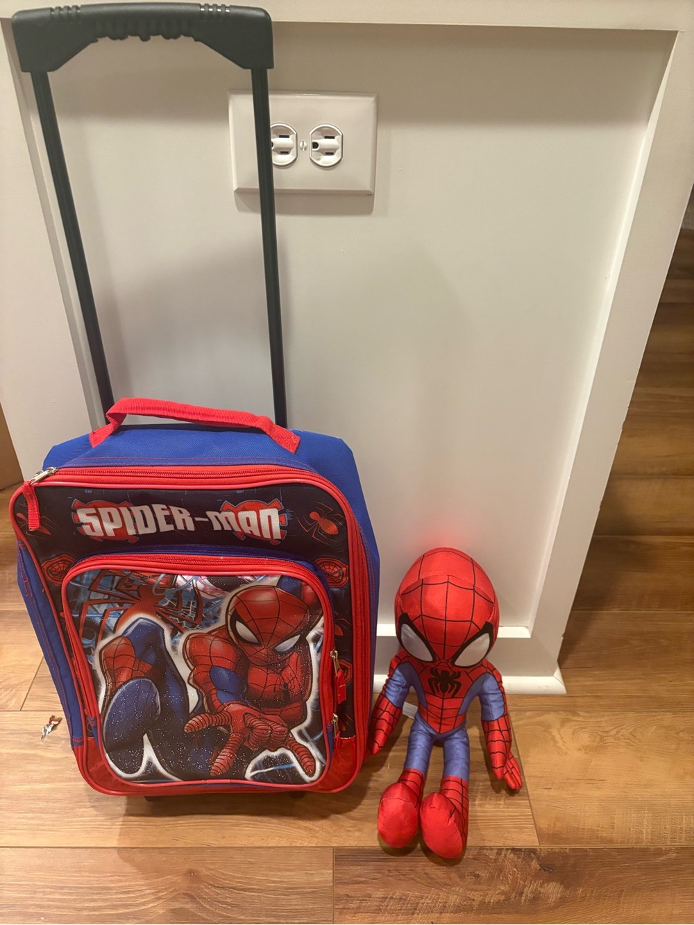 Marvel Spider-Man Red and Blue Rolling Backpack with Plush